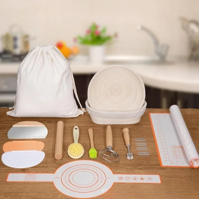 Sourdough Bread Baking Kit – Banneton Proofing Basket Set with Dough Scraper, Mat & Pastry Tools – Perfect Gift for Beginners
