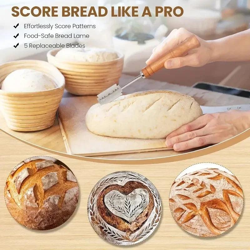 Sourdough Bread Baking Kit – Banneton Proofing Basket Set with Dough Scraper, Mat & Pastry Tools – Perfect Gift for Beginners