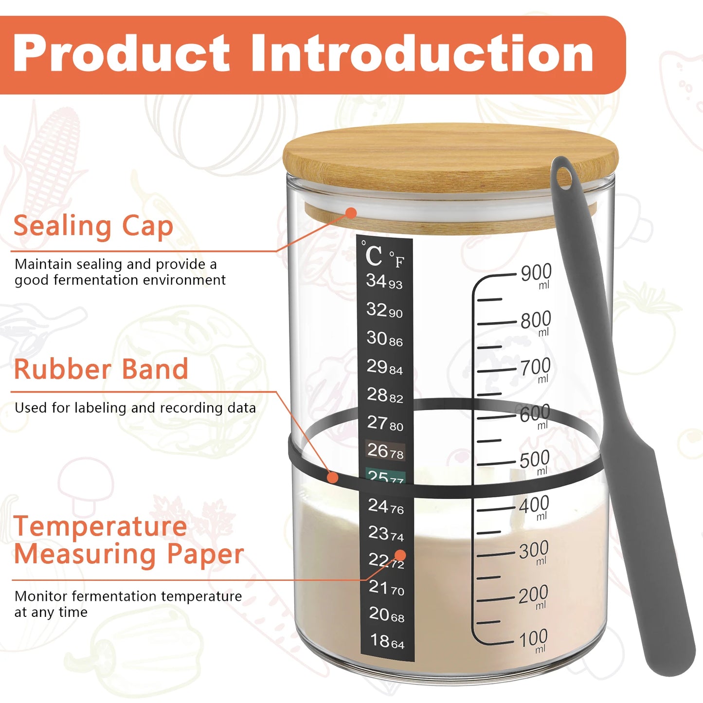 9Pcs Sourdough Starter Jar Kit 900ML Clear Glass Sourdough Starter Container Baking Fermentation Jar Food Storage Heat Resistant