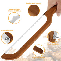 Bread Bow Cutter – Serrated Stainless Steel Slicer with Bamboo Handle for Sourdough, Bagels & Baguettes (15.7×2.4 in)
