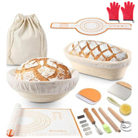 Sourdough Bread Baking Kit – Banneton Proofing Basket Set with Dough Scraper, Mat & Pastry Tools – Perfect Gift for Beginners