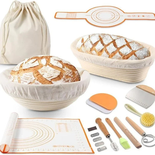 Sourdough Bread Baking Kit – Banneton Proofing Basket Set with Dough Scraper, Mat & Pastry Tools – Perfect Gift for Beginners