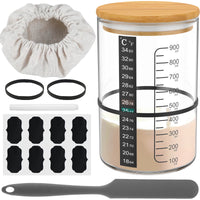 9Pcs Sourdough Starter Jar Kit 900ML Clear Glass Sourdough Starter Container Baking Fermentation Jar Food Storage Heat Resistant